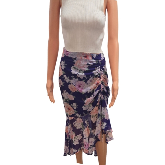 Forever 21 Asymmetrical Ruffled Maxi Skirt in Blue and Pink (New) - Picture 1 of 11